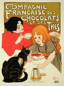 A francia csokoládé és tea cég reklámplakátja